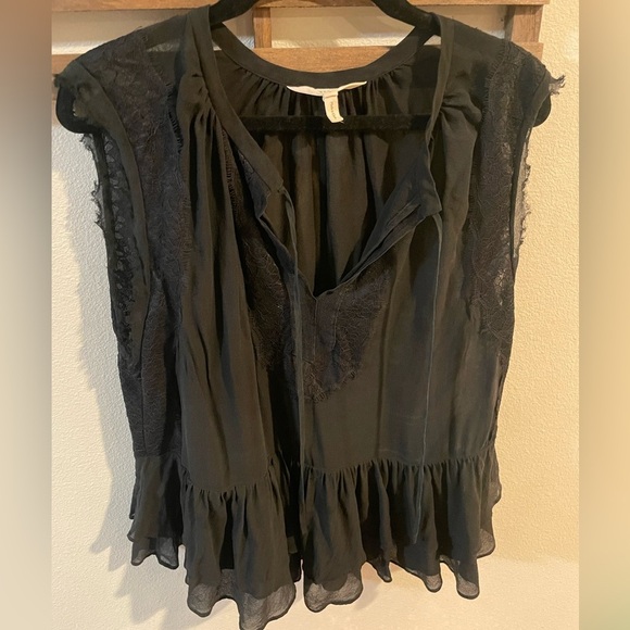 Rebecca Taylor Black Sleeveless Ruffled Blouse Size 8 - Picture 1 of 4